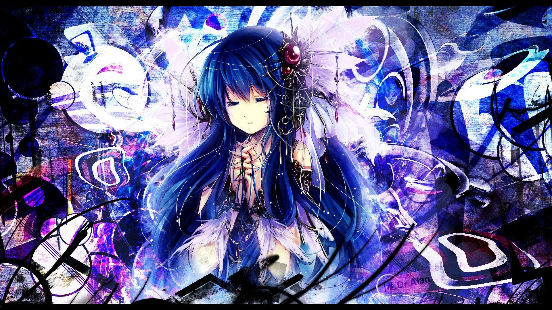 1920x1080 Long hair blue hair anime girls wallpaperx1080