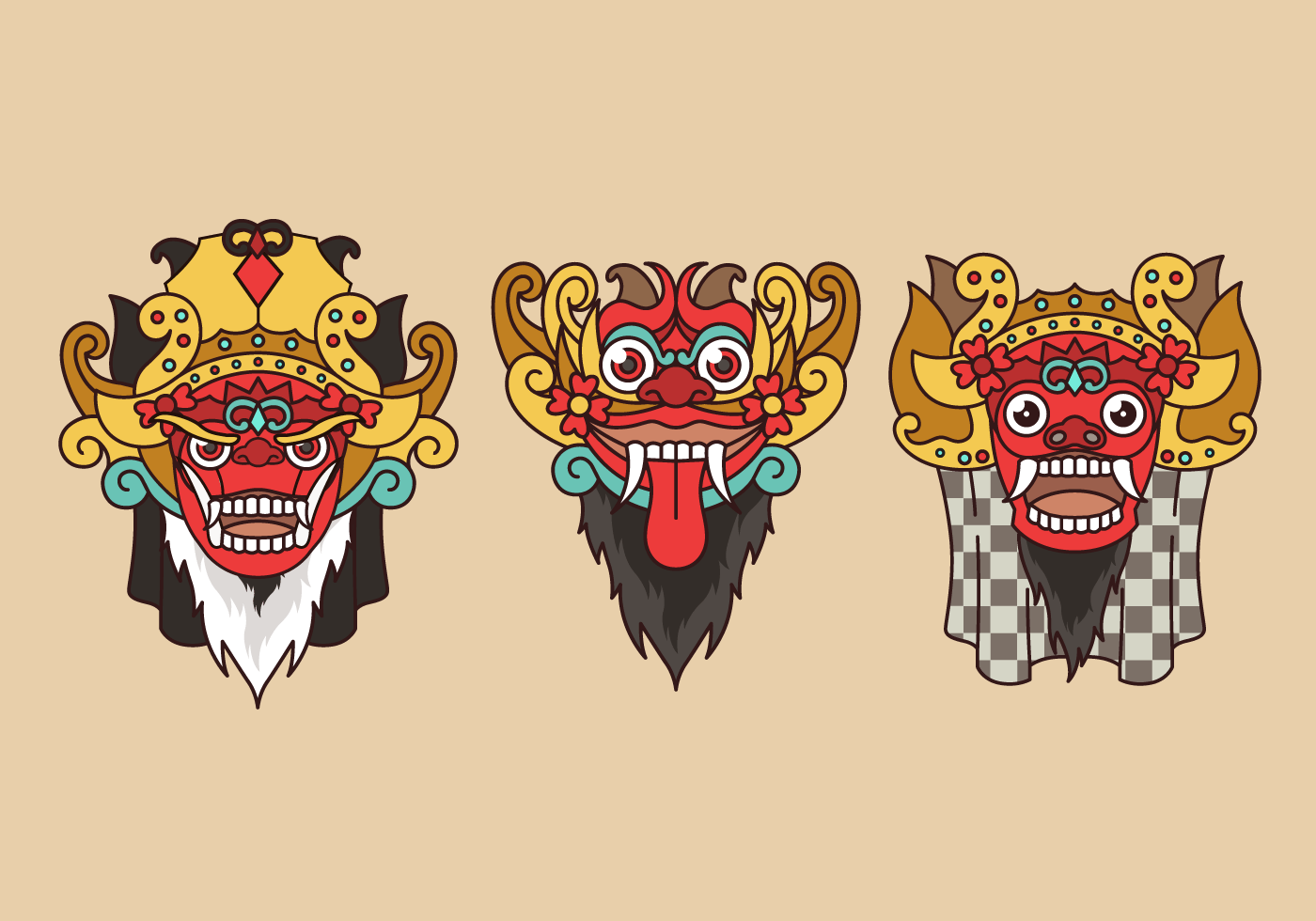 1400x980 Barong Bali Indonesian Culture Vector Culture Poster Drawing