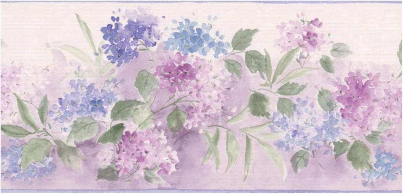 1364x660 Wallpaper Border Blue Flowers Wall Border Retro Design, Prepasted Roll 15 ft. x 3.5 in.: Kitchen & Dining