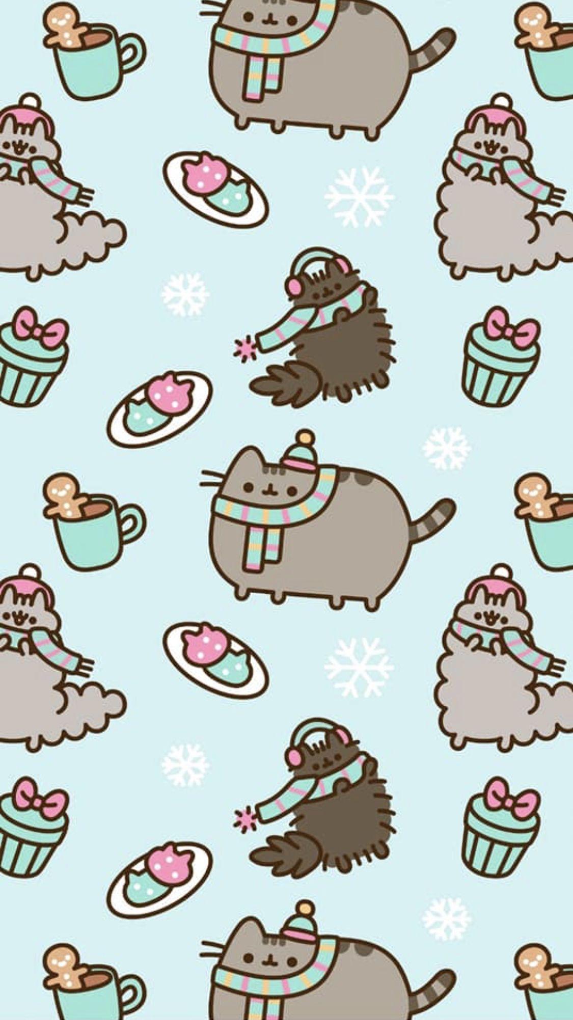 1125x2003 pusheen winter wallpaper !!. Пушин, Рождественские обои, Милые обои