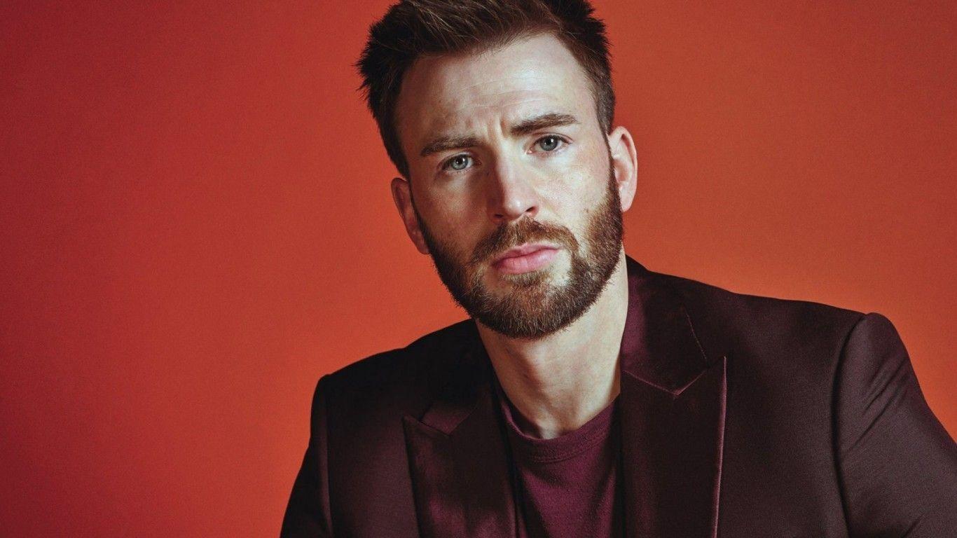 1366x768 Download 1366x768 Chris Evans, Face Portrait, Actor, Beard, Blue Eyes Wallpaper for Laptop, Notebook