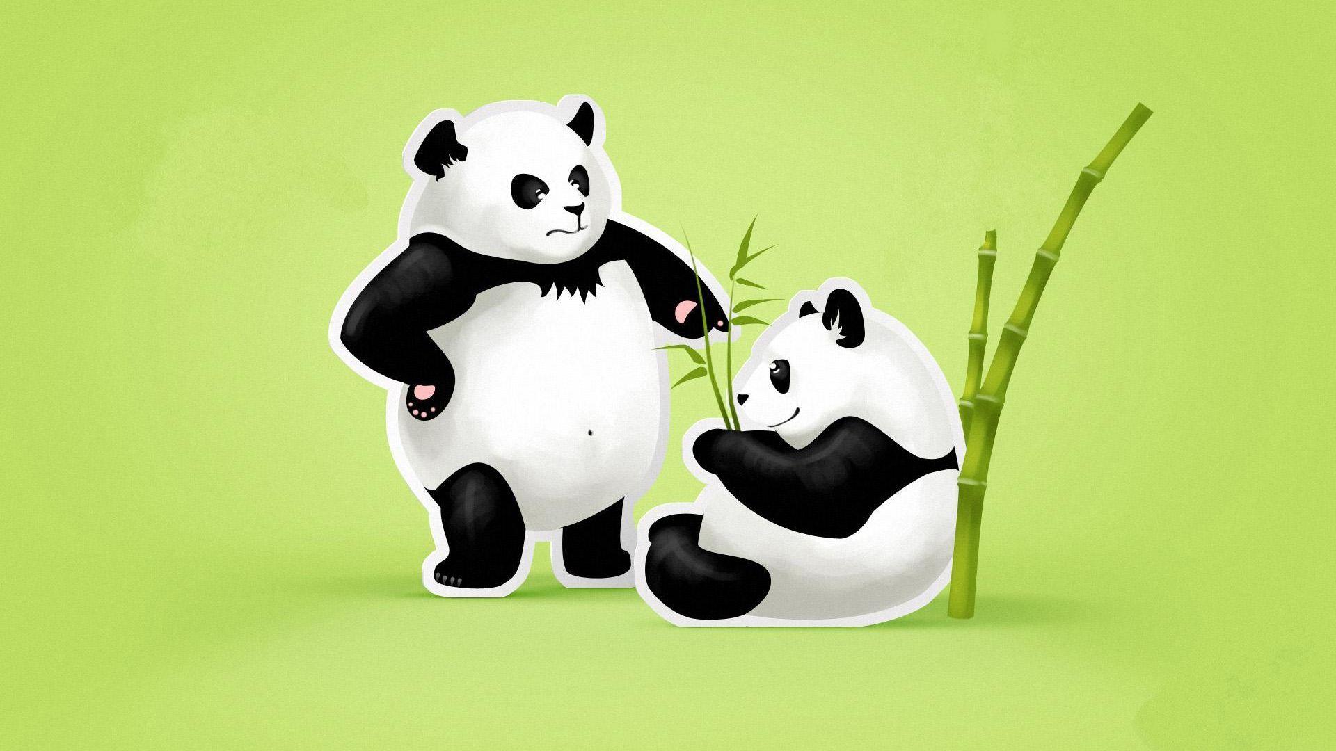 1920x1080 Cute Panda With Bamboo And Green Background Artistic