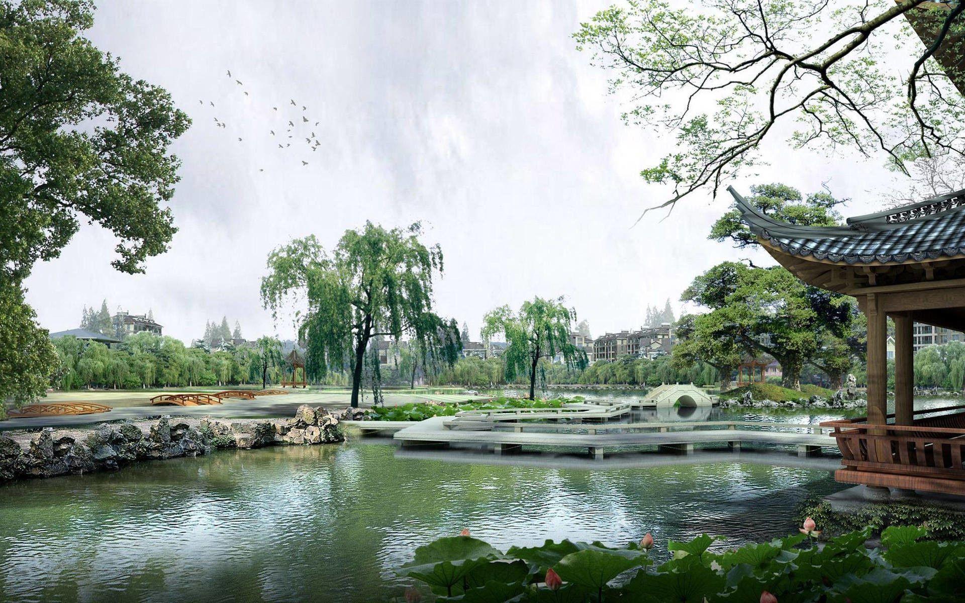 1920x1200 Oriental Garden Wallpaper