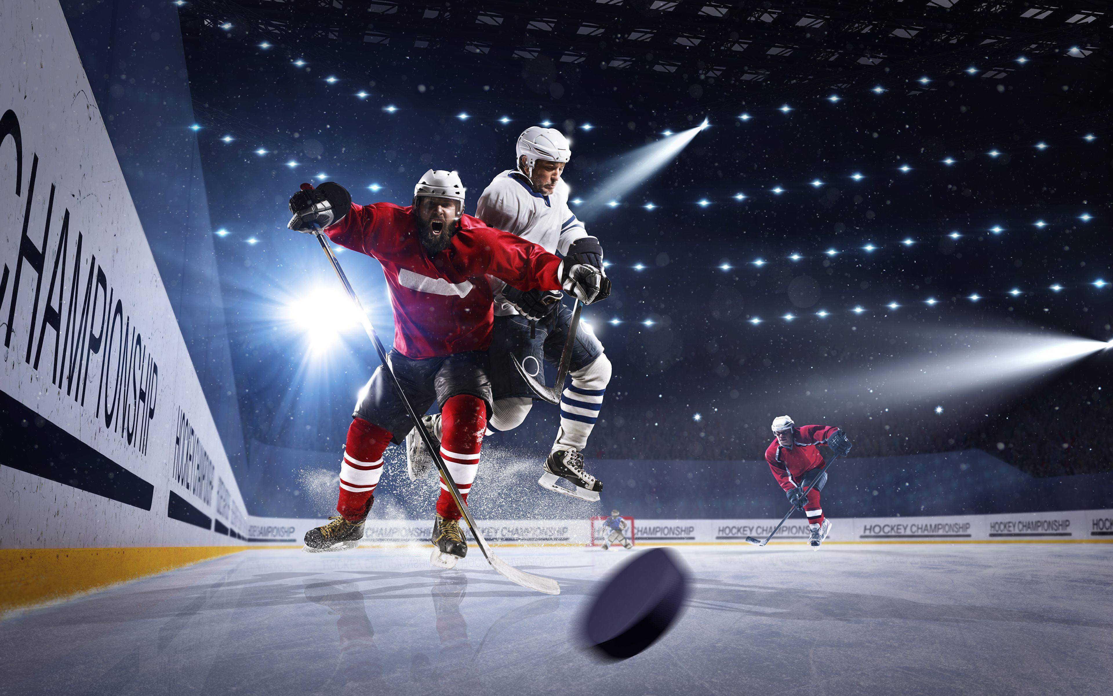 3840x2400 Photo Rays of light Man Ice rink sports Hockey Uniform 3840x2400