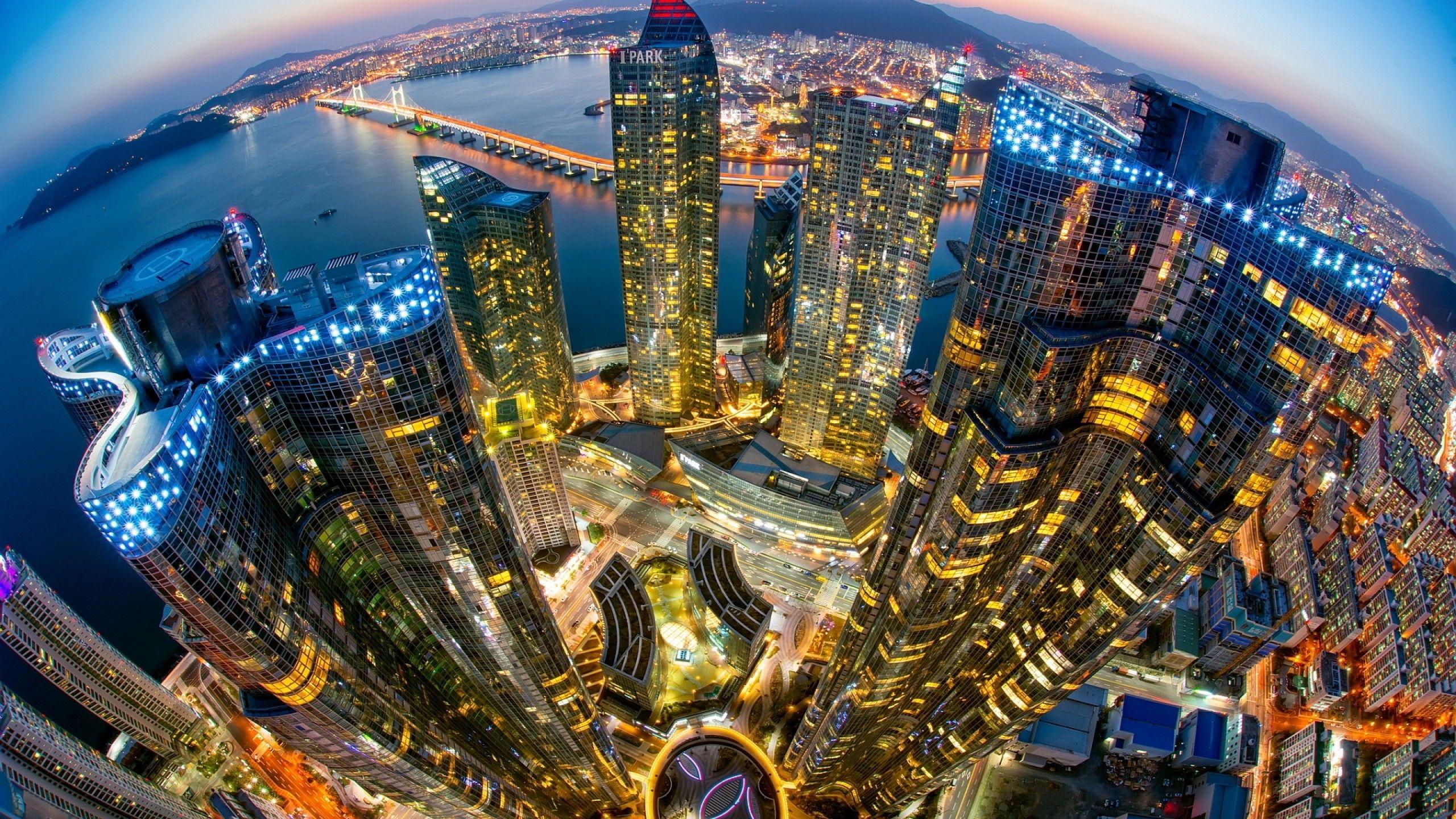 2560x1440 Download 2560x1440 South Korea, Haeundae, Skyscrapers, River, Bridge