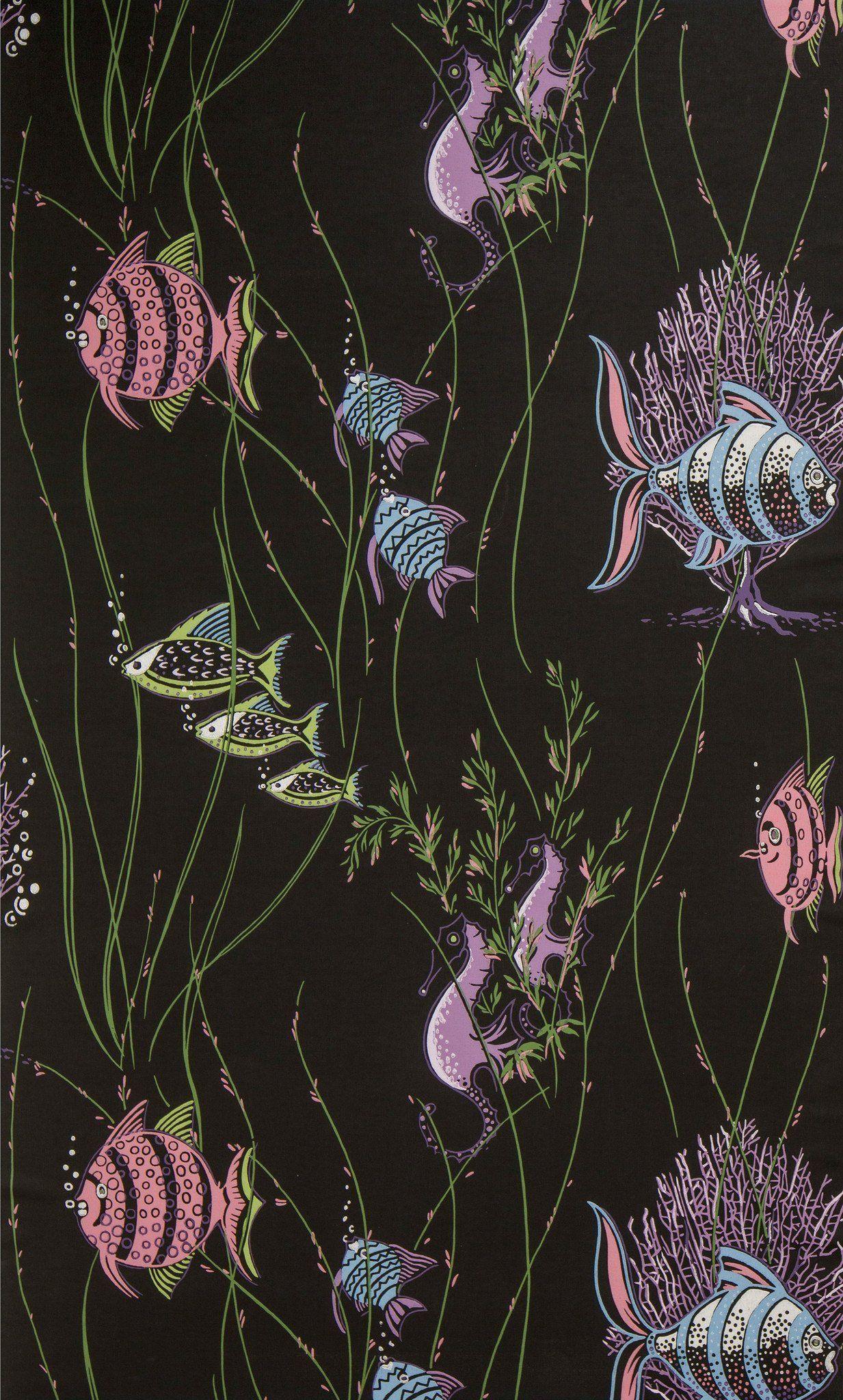1233x2048 Aquatic Scene With Fish And Seaweed Vintage Wallpaper & Company
