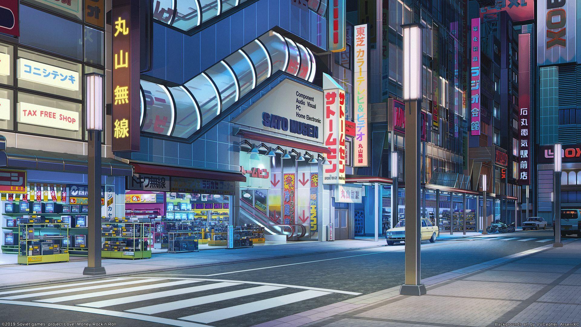 1920x1080 Akihabara south exit night. Anime background, Anime background wallpaper, Anime scenery