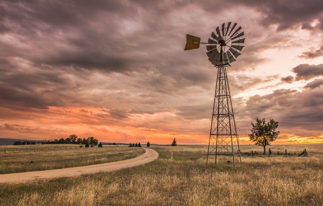 1332x850 Wallpaper landscape, windmill, Australia, New South Wales, Brewongle, O'Connell Rd, Spinning Wheel Country Australia image for desktop, section пейзажи
