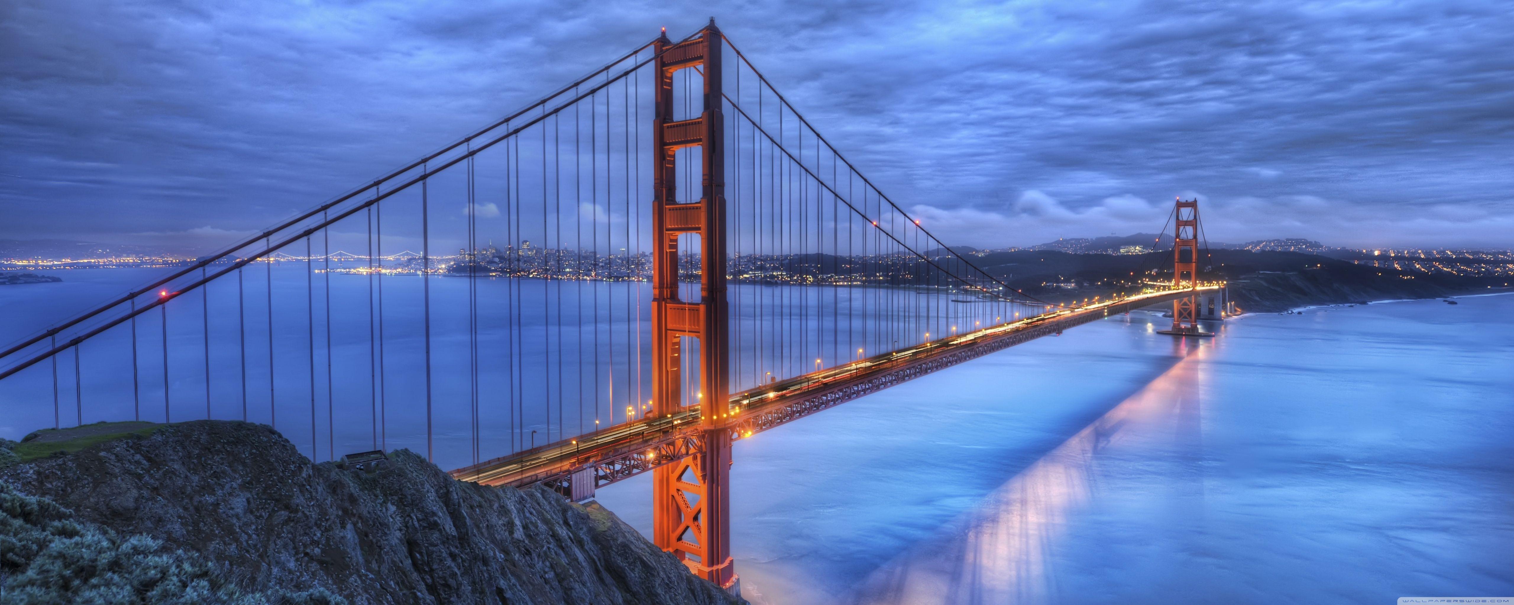 5120x2048 The Golden Gate Bridge At Dusk Ultra HD Desktop Background Wallpaper for 4K UHD TV : Multi Display, Dual Monitor : Tablet