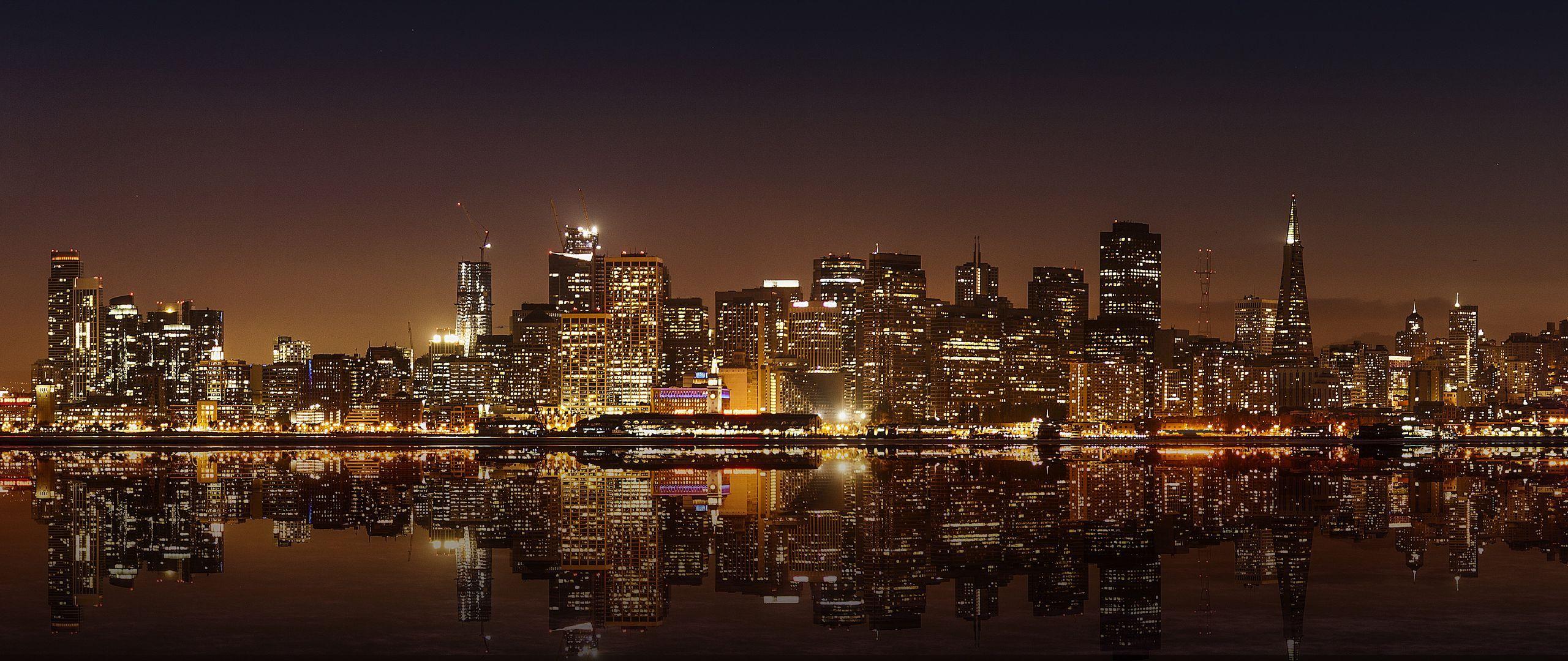 2560x1080 Download wallpaper 2560x1080 san francisco, night city, panorama dual wide 1080p HD background