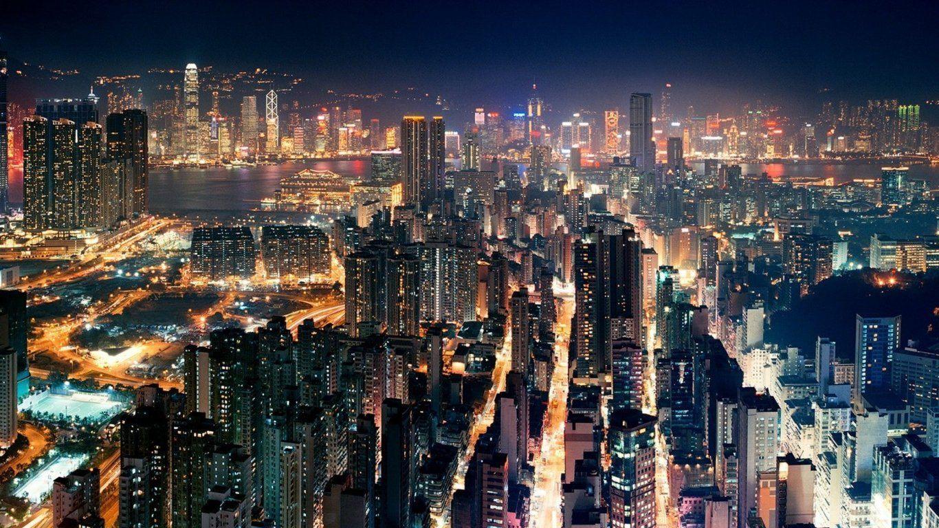 1366x768 Wallpaper Korea, Asia, Seoul, South korea, Night, City, Lights