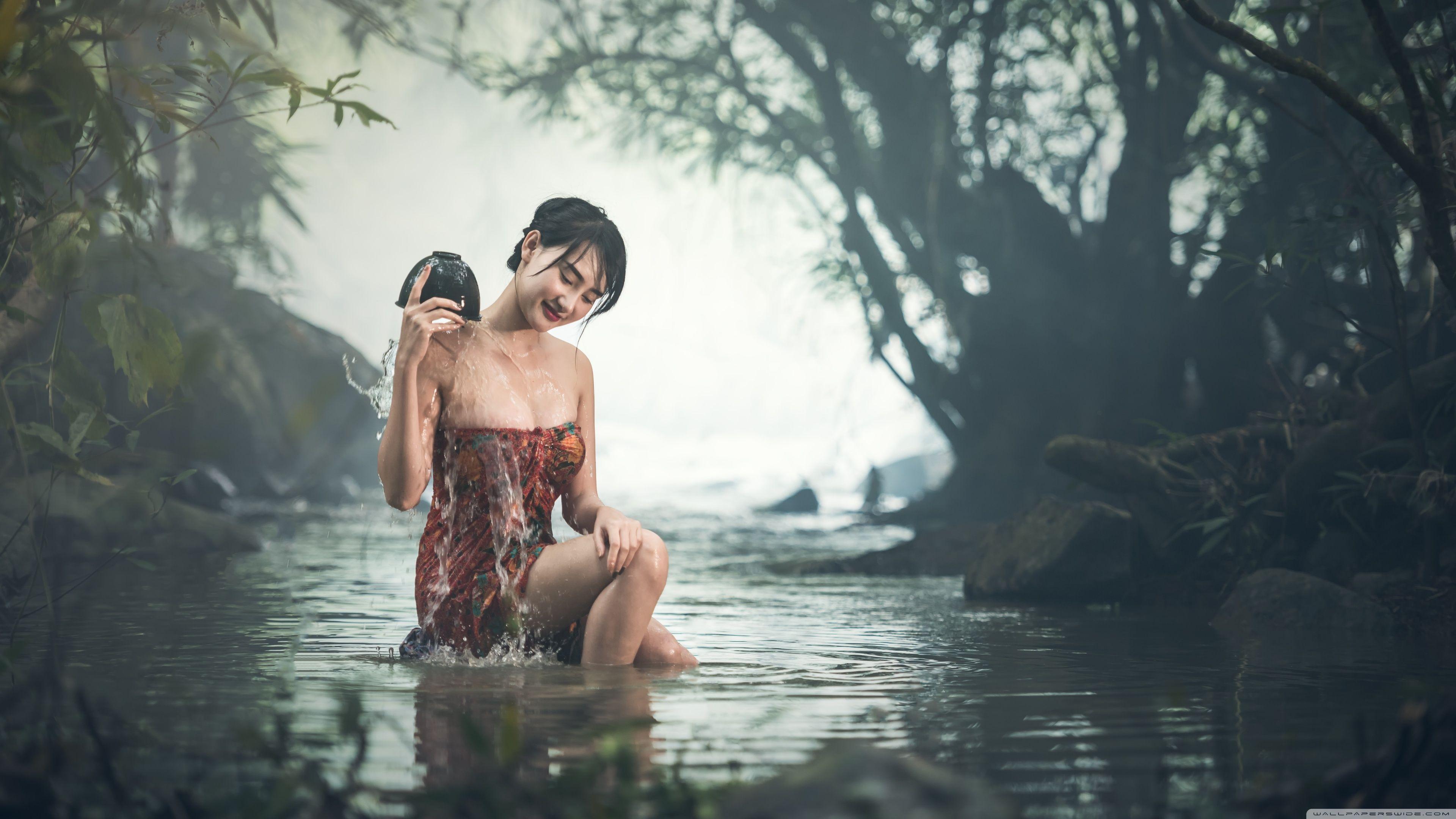 3840x2160 Girl Bathing Outdoor ❤ 4K HD Desktop Wallpaper for 4K Ultra HD TV