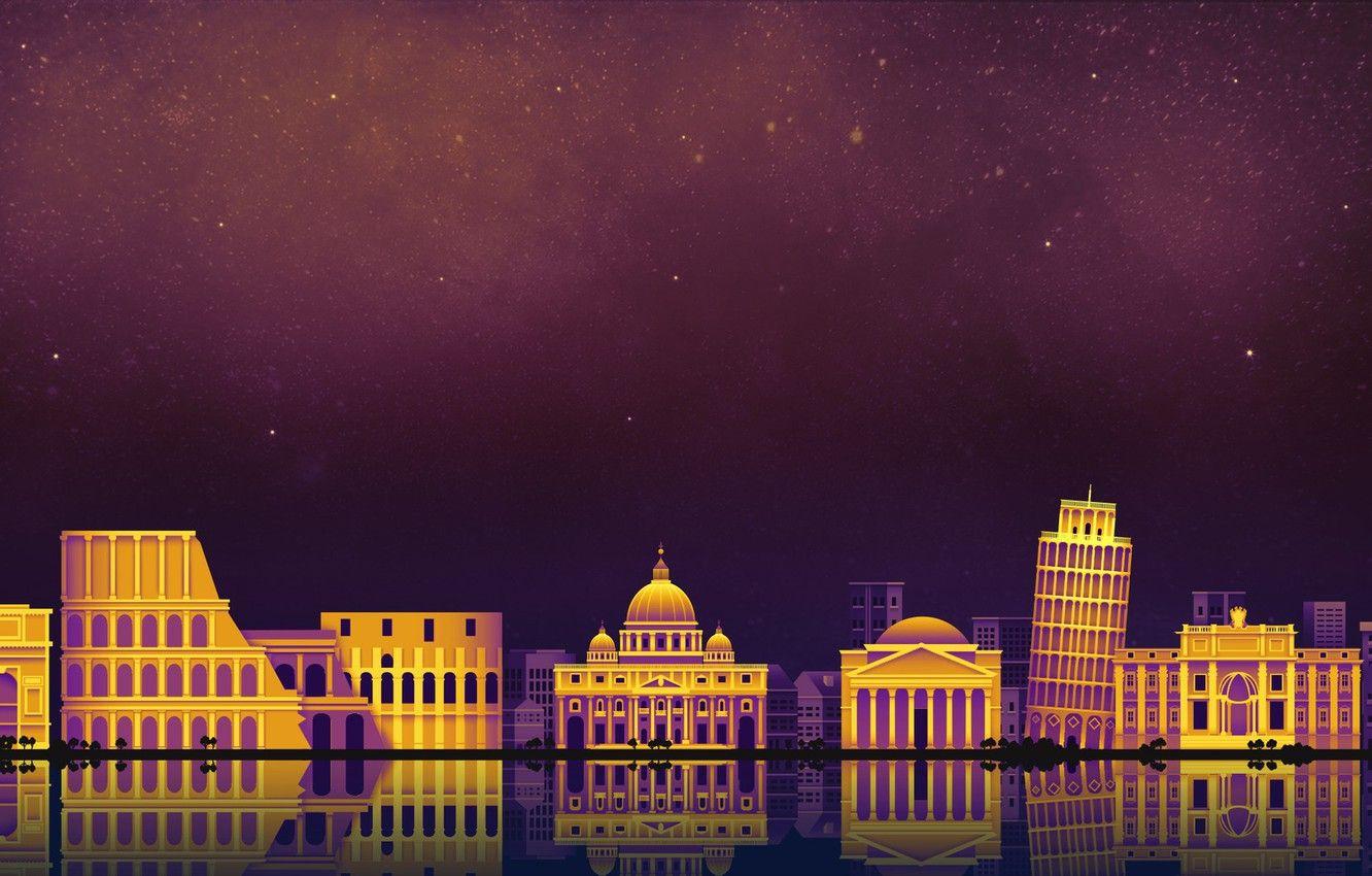 1332x850 Wallpaper The sky, Minimalism, Night, The city, Rome, Art, Rome, Digital, Illustration, Game Art, by Caio Perez, Caio Perez, City Background image for desktop, section минимализм