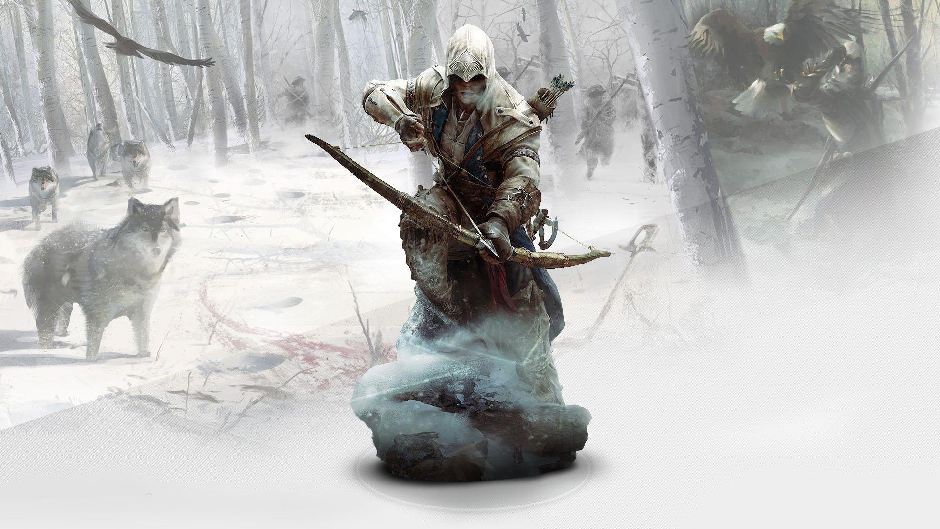 1920x1080 Full HD Wallpaper ratonhnhaketon hunt forest wolf art assassins