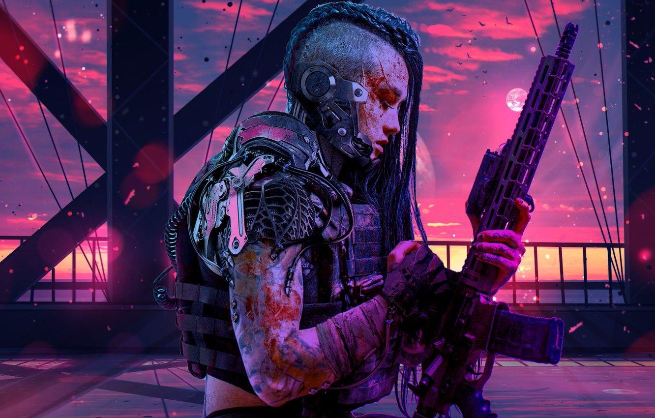 1332x850 Wallpaper Purple, Sci FI, Retrowave, Women Warrior image for desktop, section фантастика