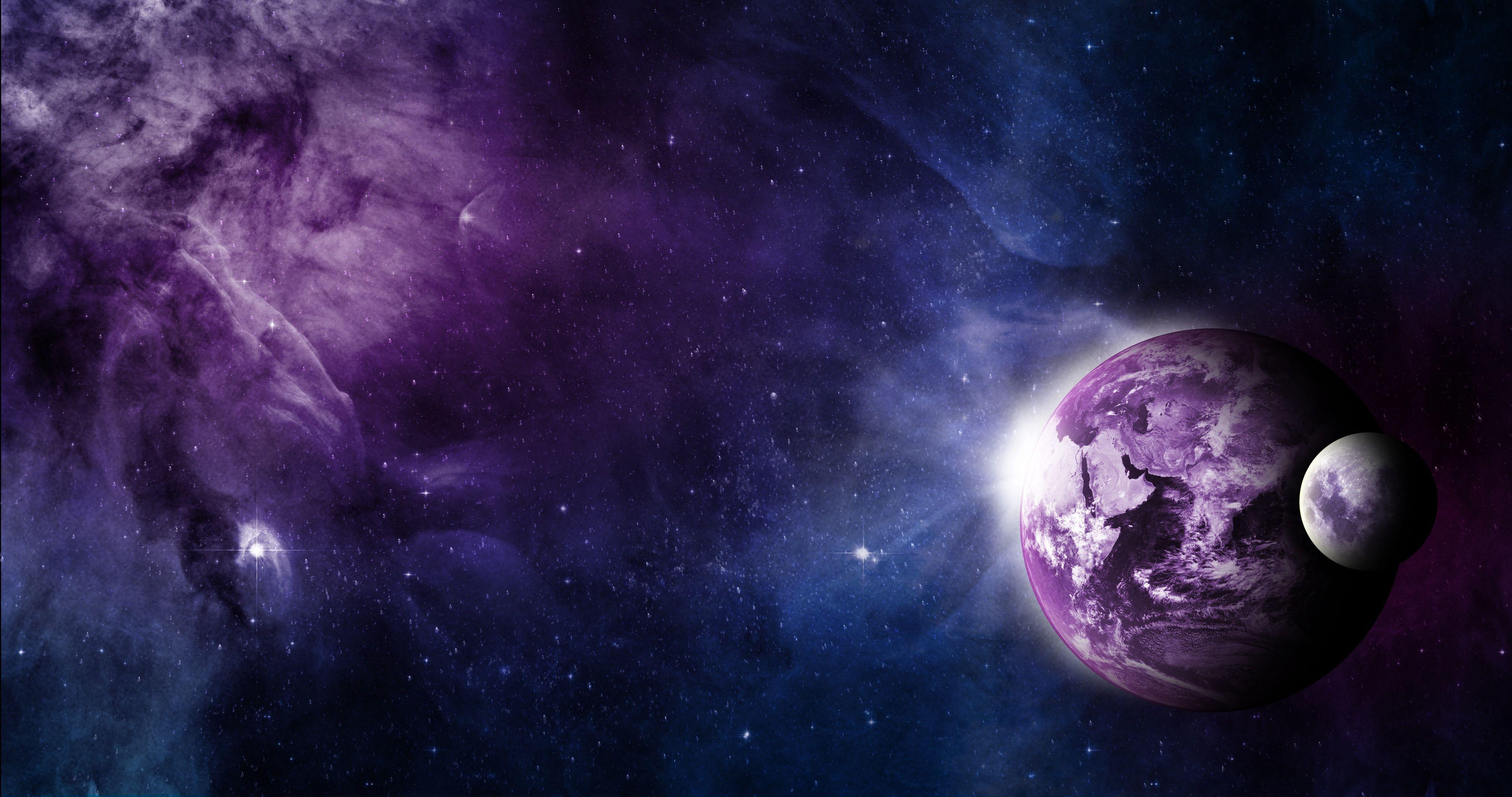 4096x2160 Sci Fi, Planet, Nebula, Space, Blue, Stars, Purple wallpaper