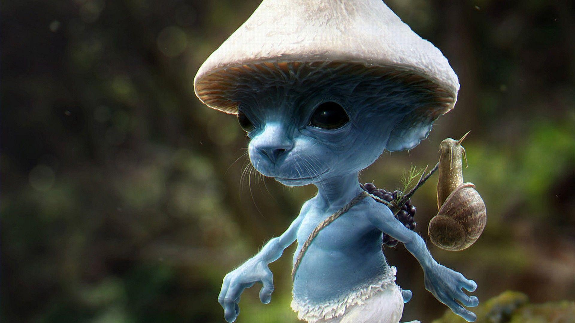 1920x1080 mushroom, Smurf, snail, fantasy wallpaper