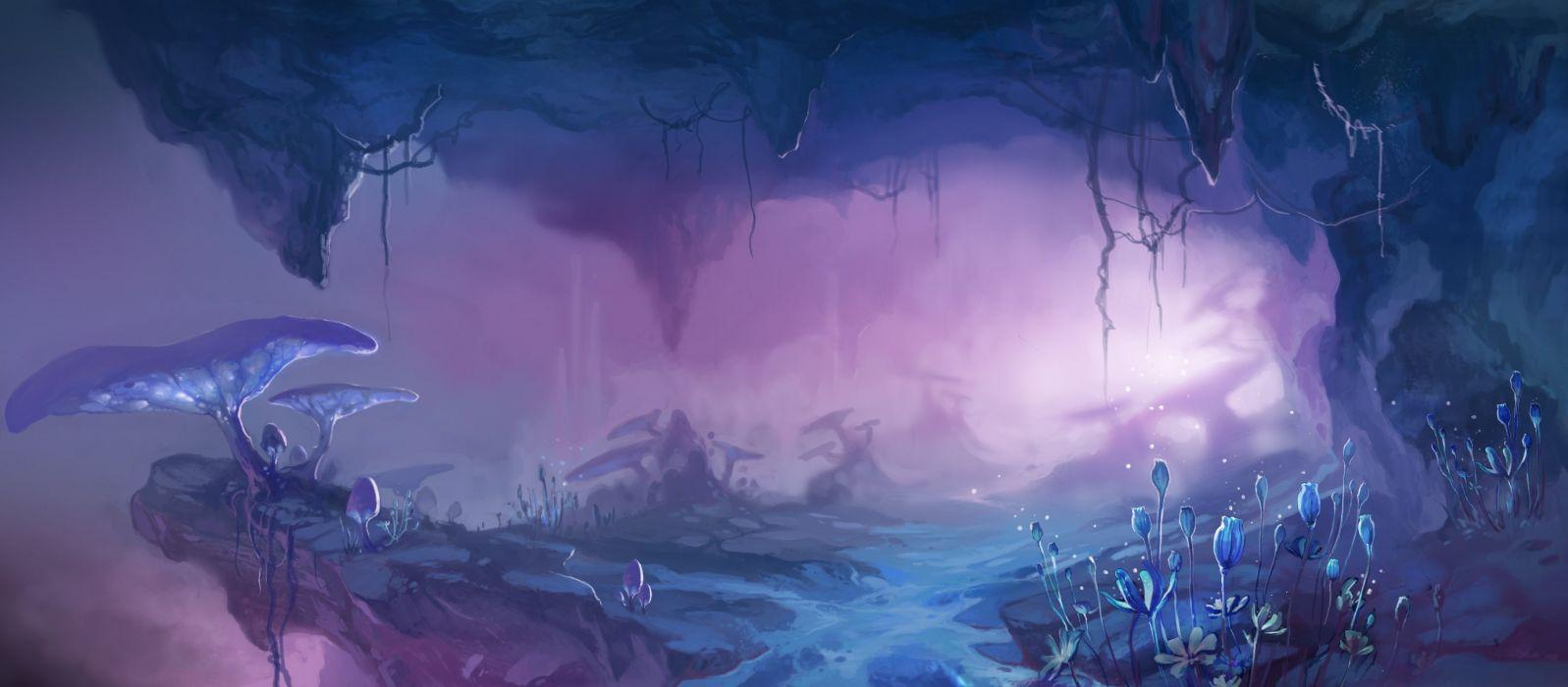 1597x700 Pixiv Id 454919 jungle mushroom forest magical original fantasy g wallpaperx1210