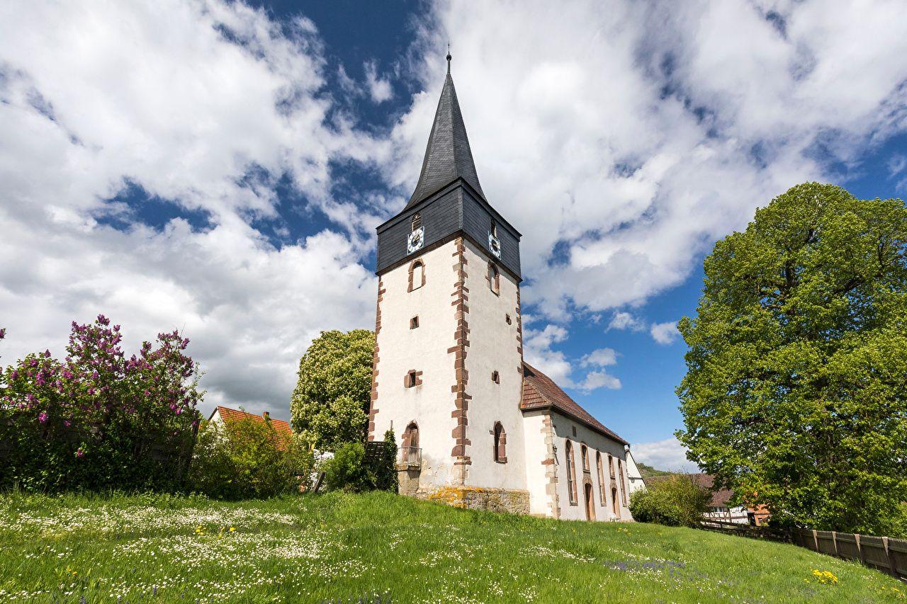 1280x853 Desktop Wallpaper Church Germany Tower Hessen Sky Clouds Cities