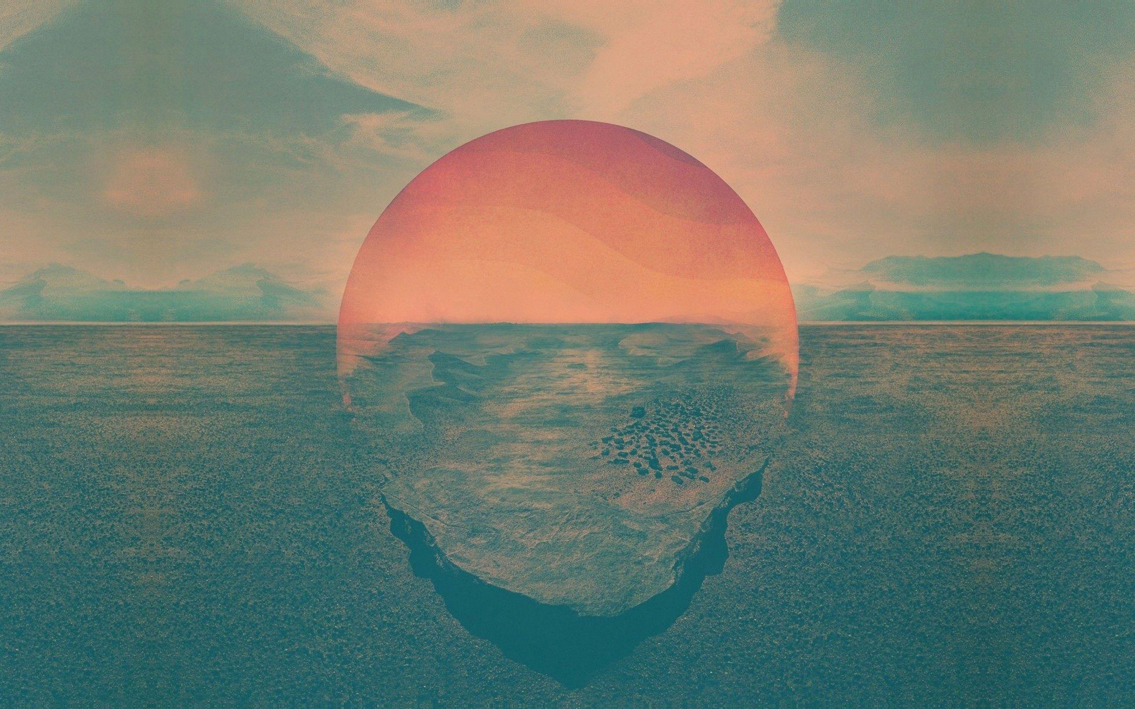3840x2400 Tycho Art Sunset Green Red Art Wallpaper