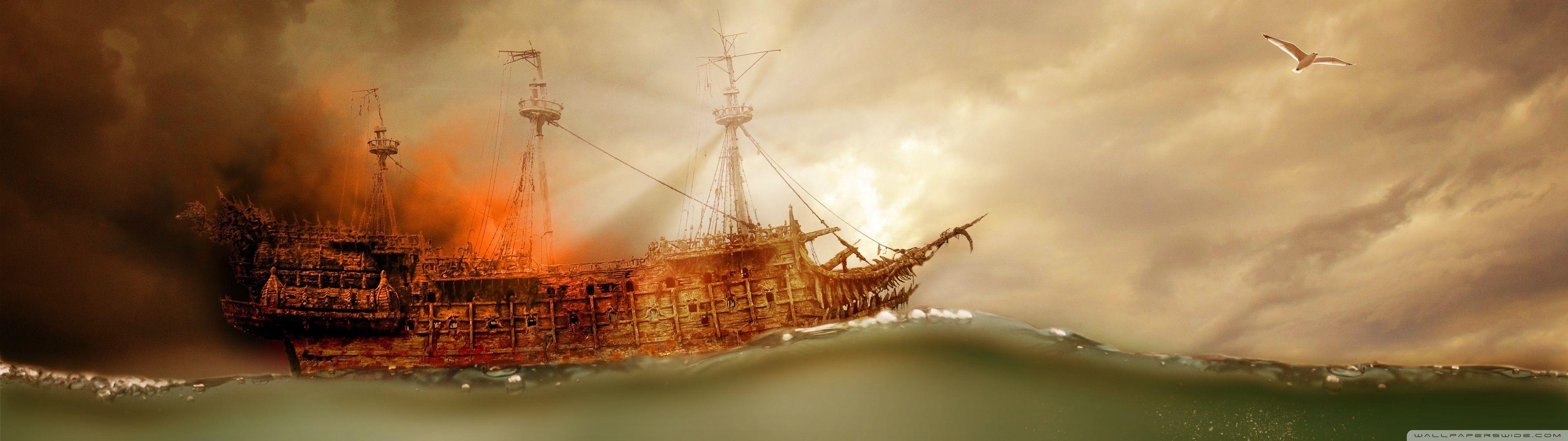 3840x1080 Pirate Ship Sailing ❤ 4K HD Desktop Wallpaper for • Wide & Ultra
