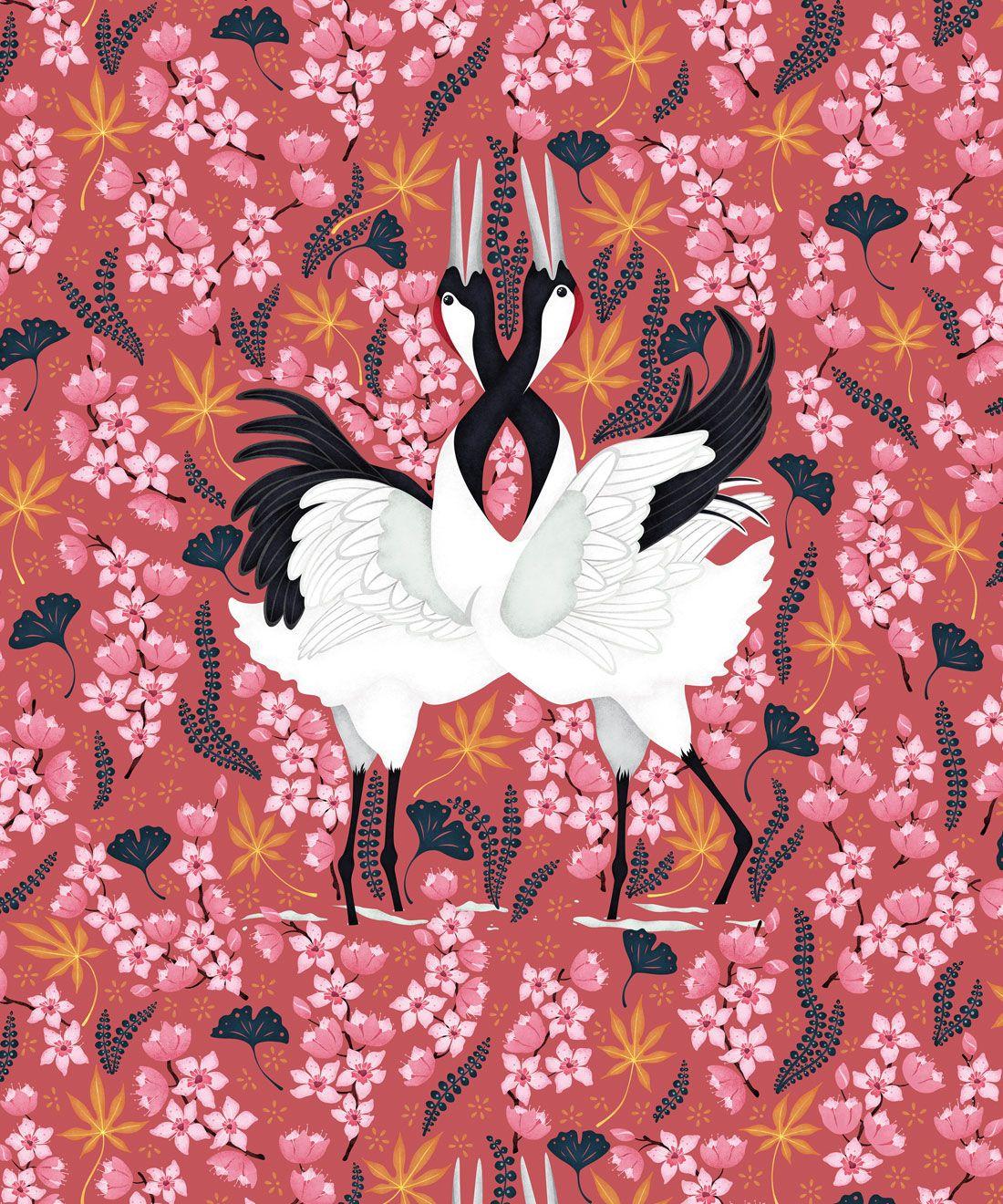 1100x1320 Japanese Cranes Wallpaper • Bold Bird Wallpaper USA