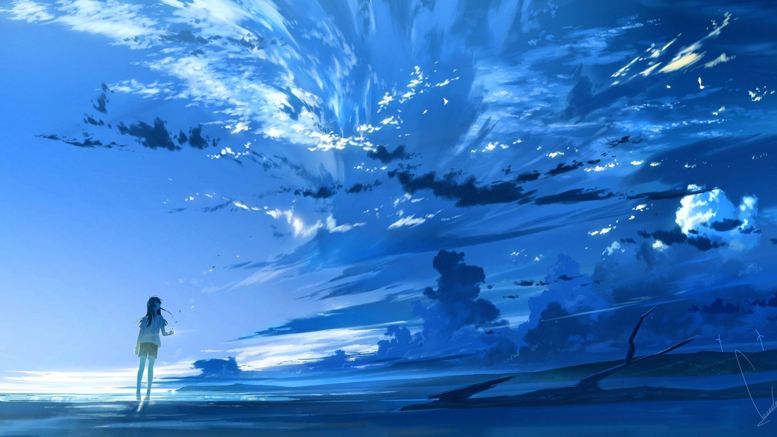 2560x1440 Download 2560x1440 Anime Girl, Clouds, Scenic, Sky Wallpaper for iMac 27 inch
