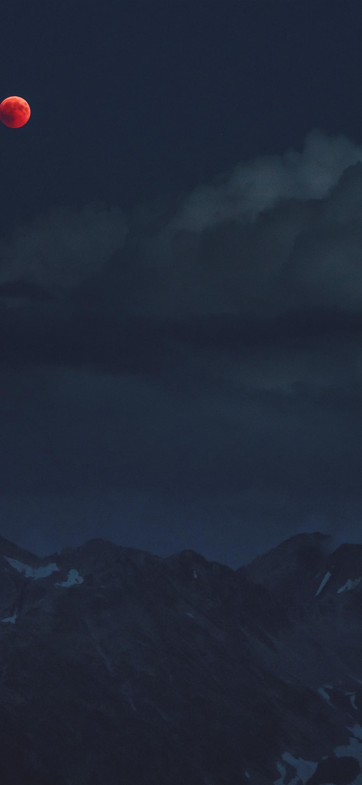 1242x2688 Blood Moon over a Dark Mountain iPhone 11 Wallpaper Free Download