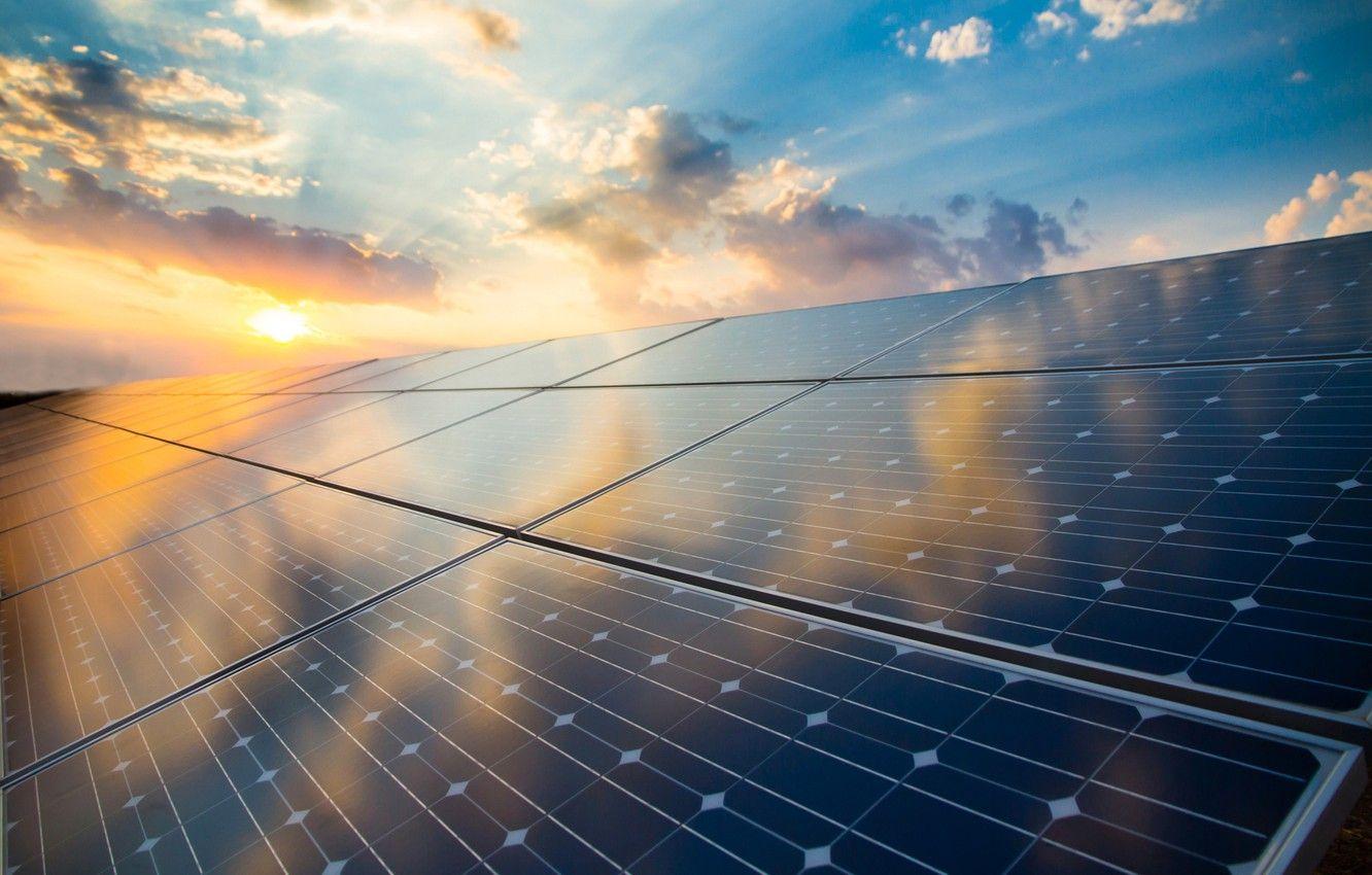 1332x850 Photo Wallpaper Sunset, Sun, Solar Energy, Solar Panel HD Wallpaper