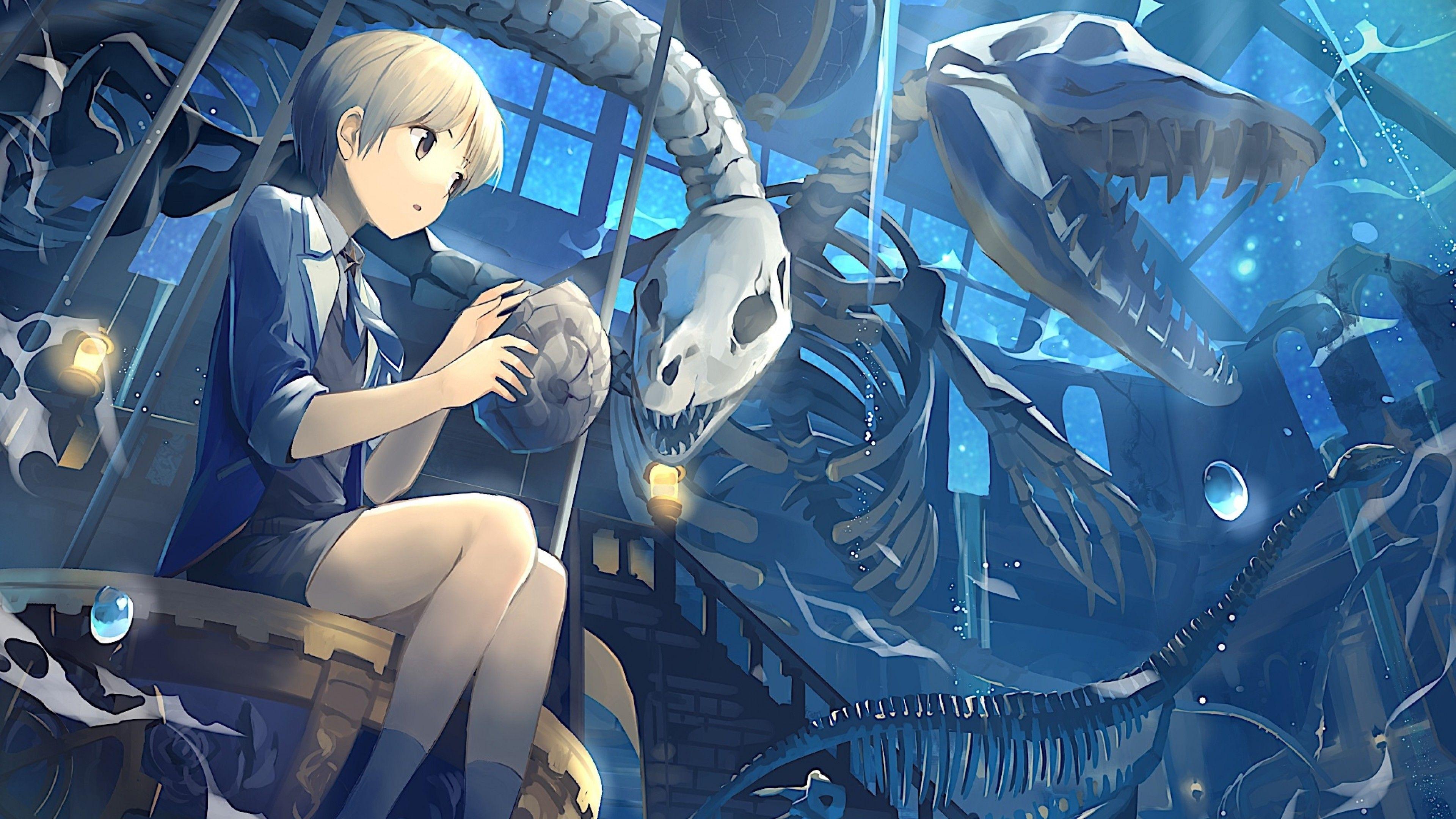 3840x2160 Download 3840x2160 Anime Boy, Skeleton, Sky, Stars, Skull Wallpaper for UHD TV