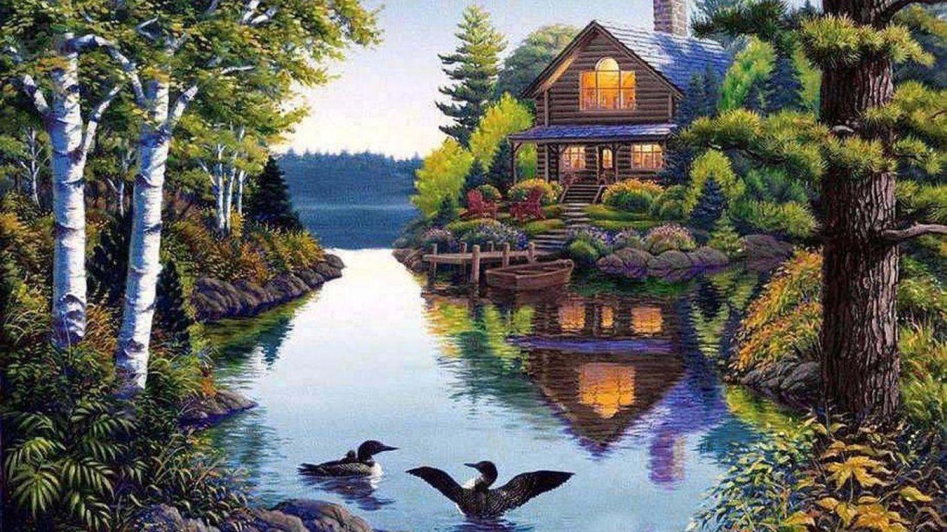 1366x768 Free download MARK DAEHLIN SUMMER LAKE CABIN WALLPAPER 143843 HD Wallpaper [1440x900] for your Desktop, Mobile & Tablet. Explore Summer Lake Wallpaper. Summer Country Scenes Wallpaper, Google Summer Wallpaper