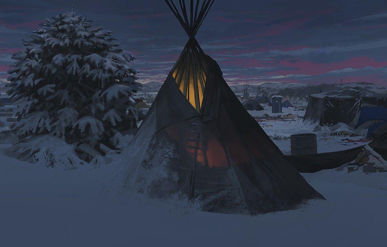 1332x850 Wallpaper night, fiction, art, camp, sacred land, Faraz Shanyar image for desktop, section фантастика