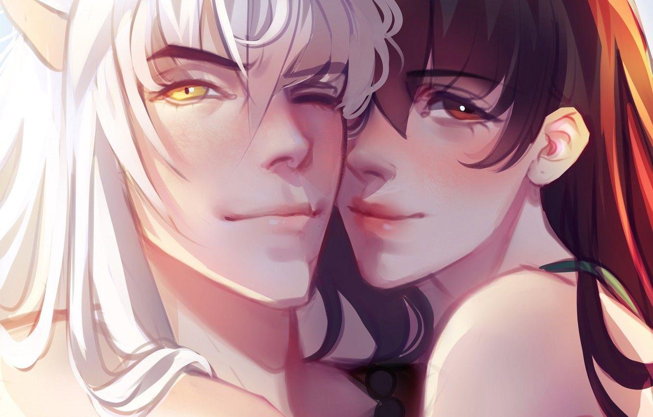 1332x850 Wallpaper girl, pair, guy, Inuyasha, Inuyasha, Kagome image for desktop, section сёнэн
