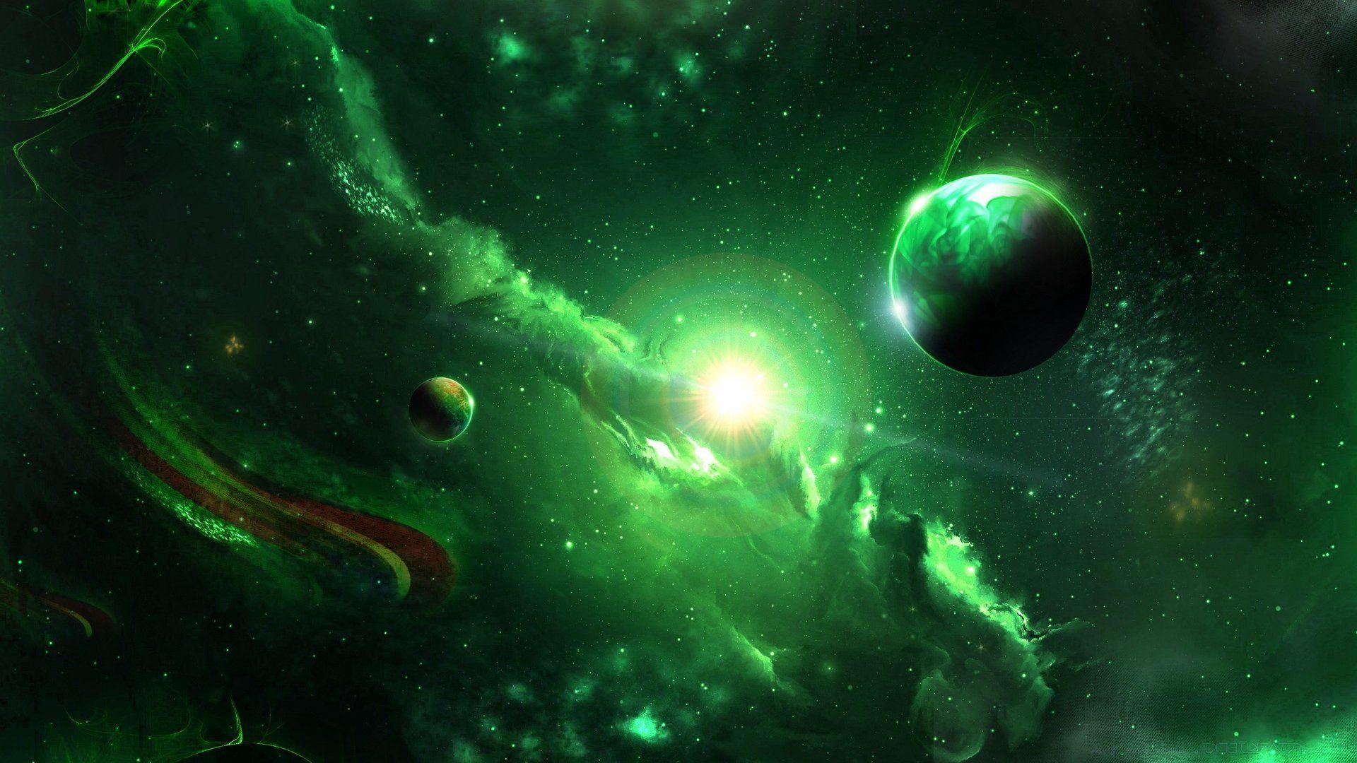 1920x1080 Galaxy Green Space Wallpaper