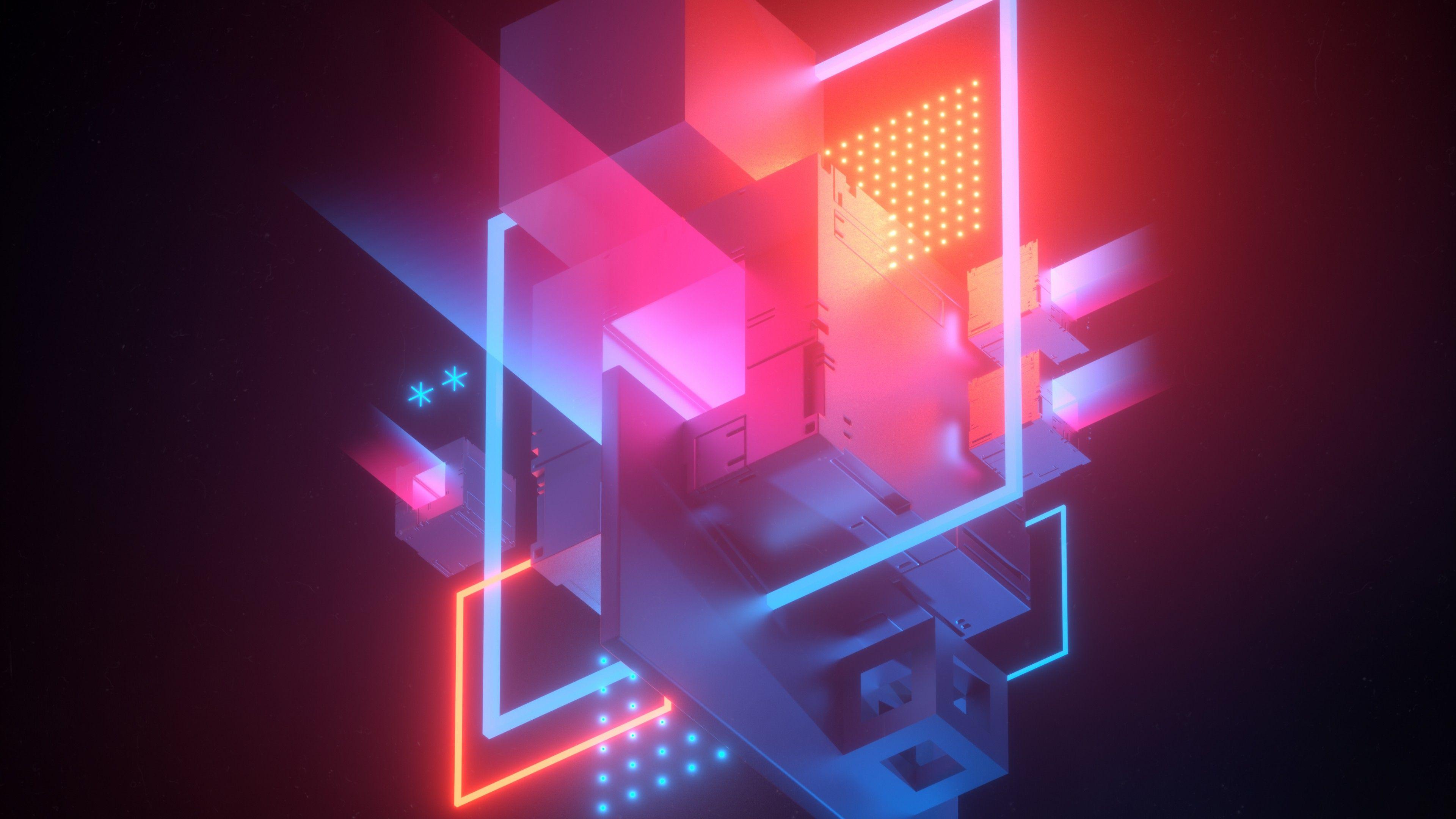 3840x2160 3D cubes 4K Wallpaper, 3D model, Neon, Abstract