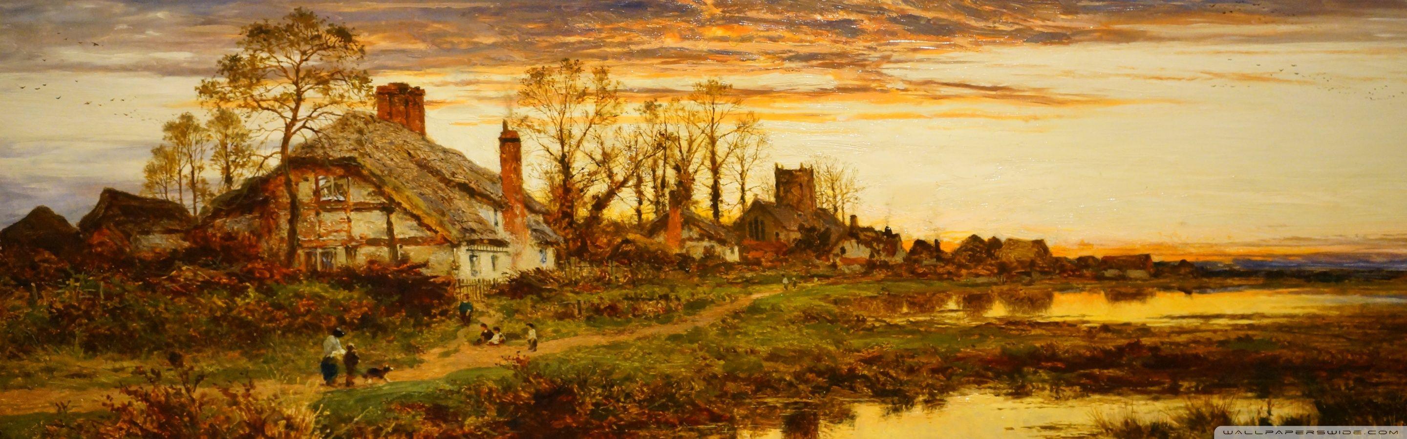 2880x900 Autumn Evening In Worcestershire Painting ❤ 4K HD Desktop Wallpaper