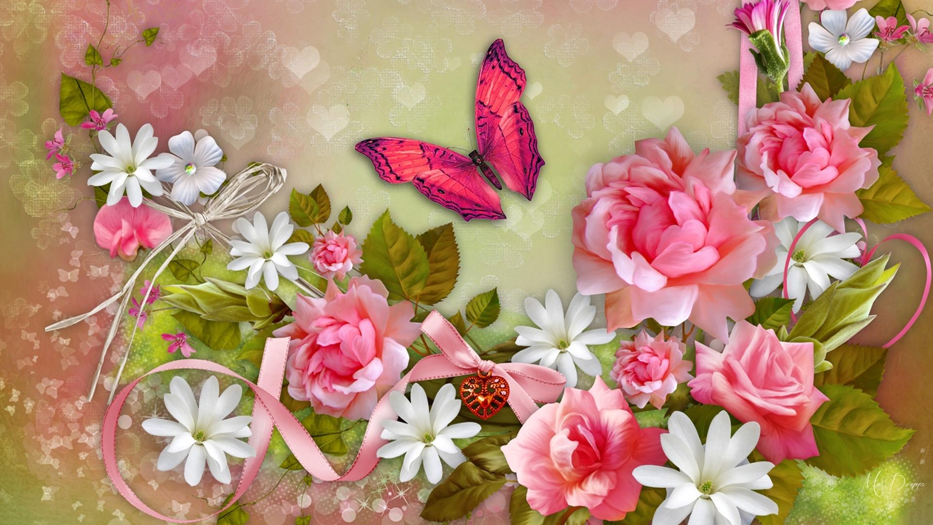 1920x1080 Beautiful Butterflies And Flowers Wallpaper, 1341.63 Kb