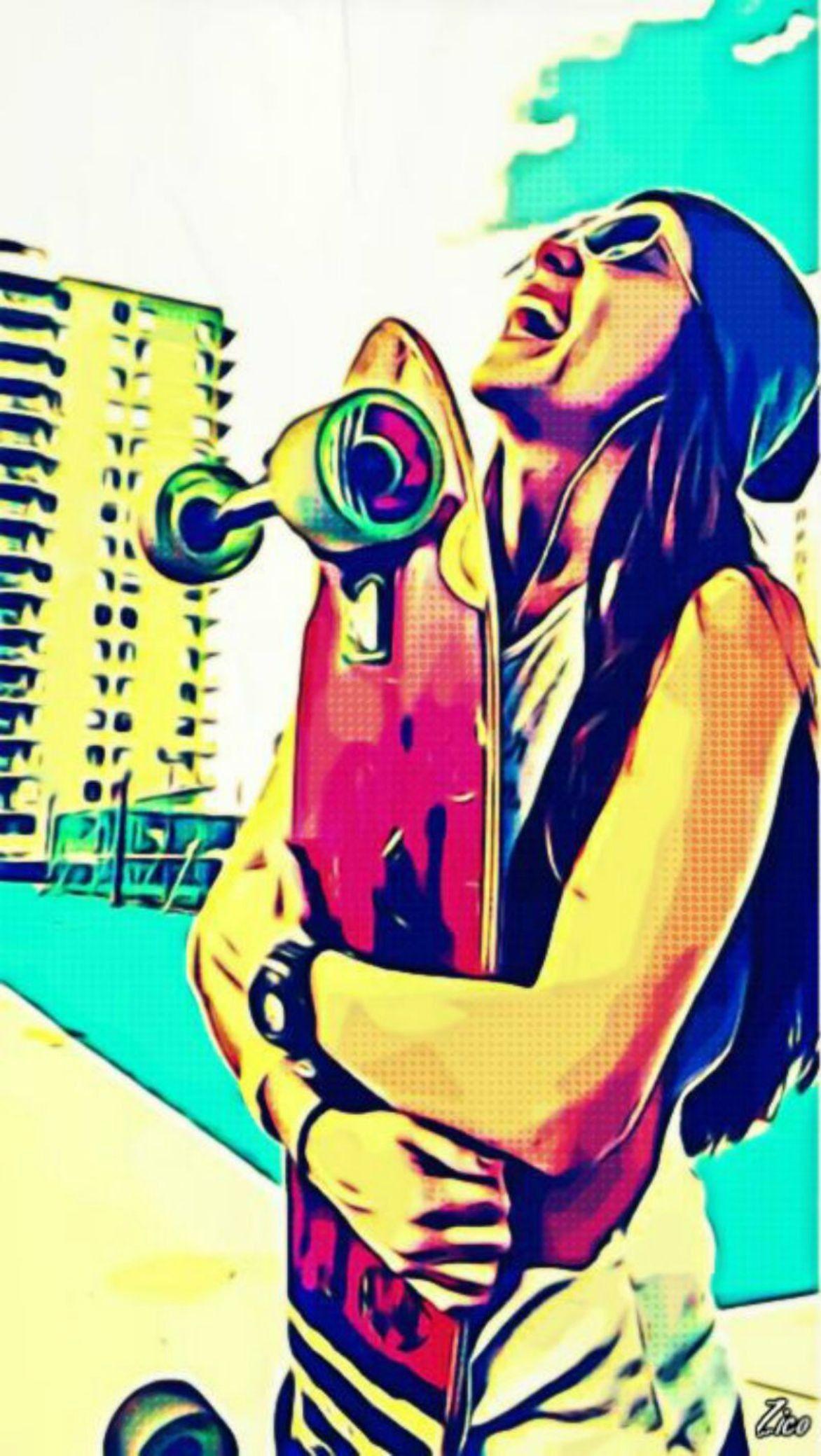 1172x2079 skateboard, Women, Digital Art, Happy Face, Happy, Happiness Wallpaper HD / Desktop and Mobile Background