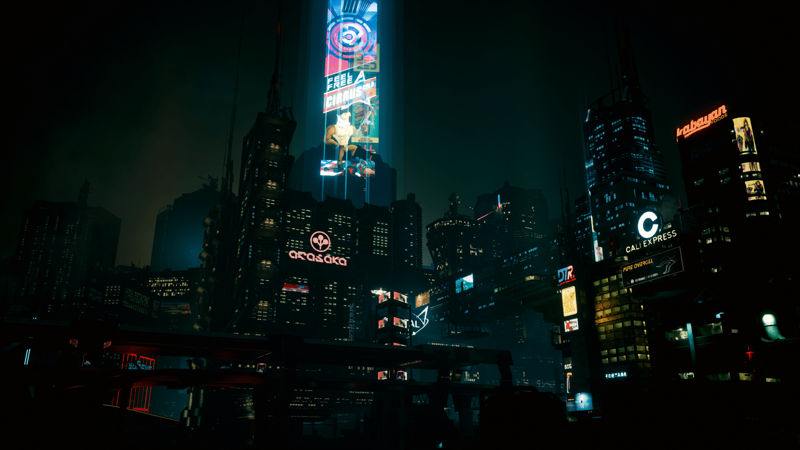 2560x1440 Cyberpunk 2077 Cảnh thành phố về đêm Cảnh thành phố tối Cyberpunk Neon Đèn thành phố Đèn khí quyển Hình nền - Độ phân giải: 2560x1440