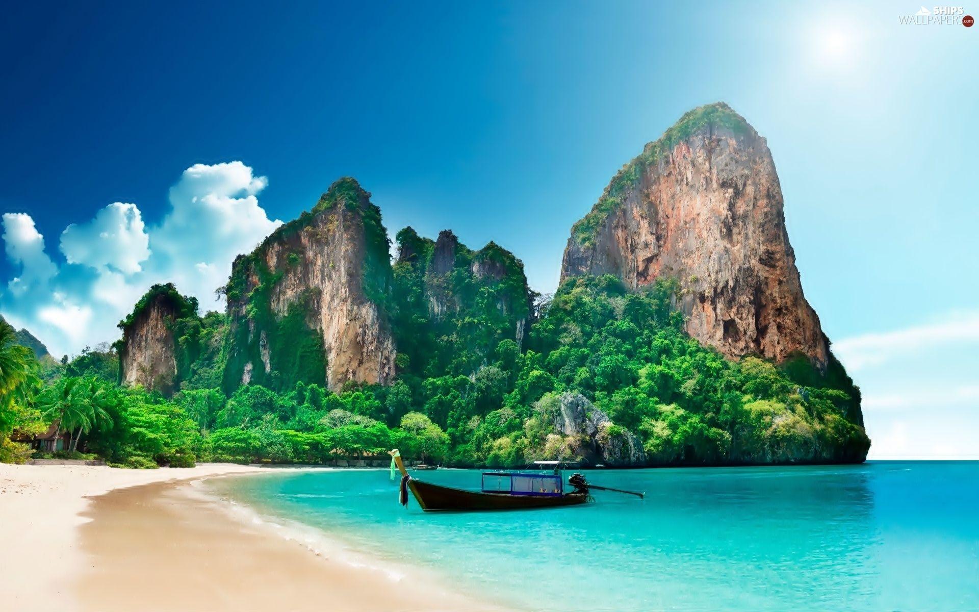 1920x1200 rocks, forest, sea, Beaches, Boat wallpaper: 2880x1800