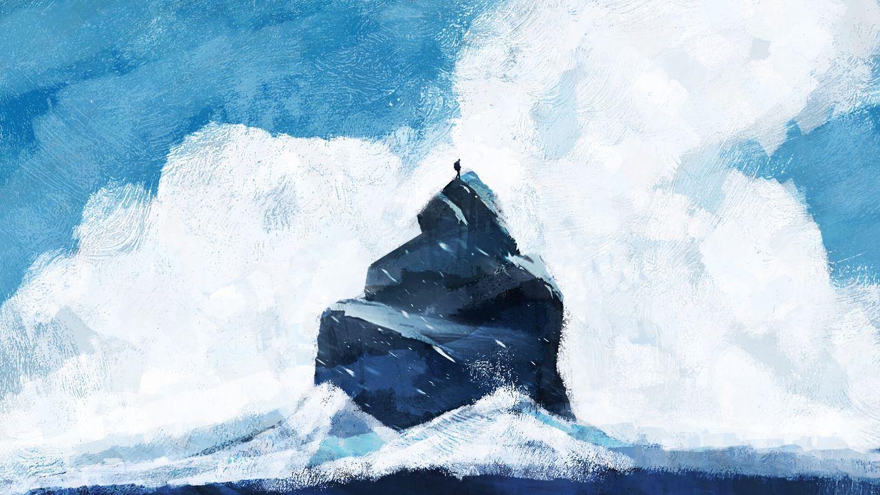 1280x720 Download wallpaper 1280x720 rock, silhouette, alone, sea, art hd, hdv, 720p HD background