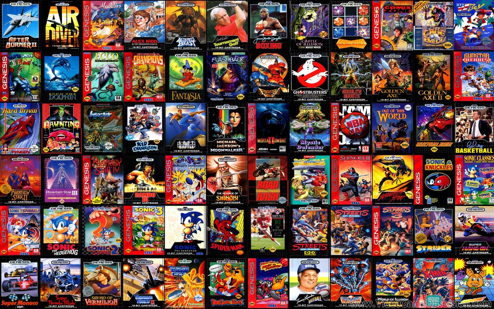 1680x1050 Video Game Wallpaper Classic Desktop Background Collage Genesis Games Collage HD Wallpaper