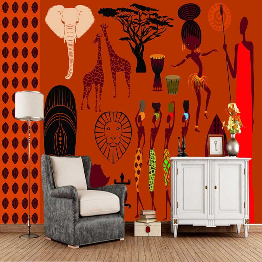 1000x1000 Papel de parede African illustration design retro 3D wallpaper, living room tv sofa wall bedroom restaurant bar mural. Wallpaper