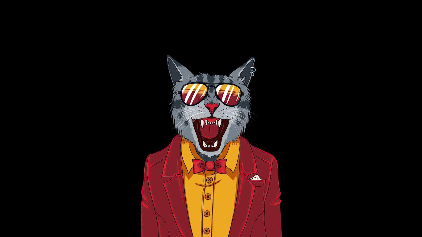 1366x768 cool 4k wallpaper, cartoon, whiskers, illustration, yellow, snout, fictional character, animation, felidae, art, cat