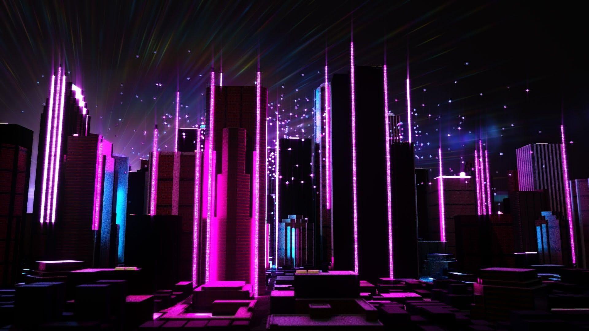 1920x1080 black and purple city buildings #retrowave #Retrowave #purple purple background #pink #vaporwave #abstract #stars selective col. Purple city, Neon, Neon wallpaper