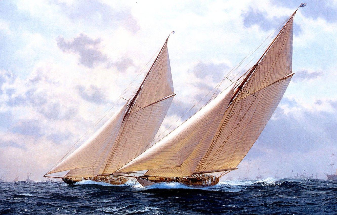 1332x850 Wallpaper sea, wave, the sky, clouds, storm, sailboat, picture, yacht, J. Steven Dews image for desktop, section живопись
