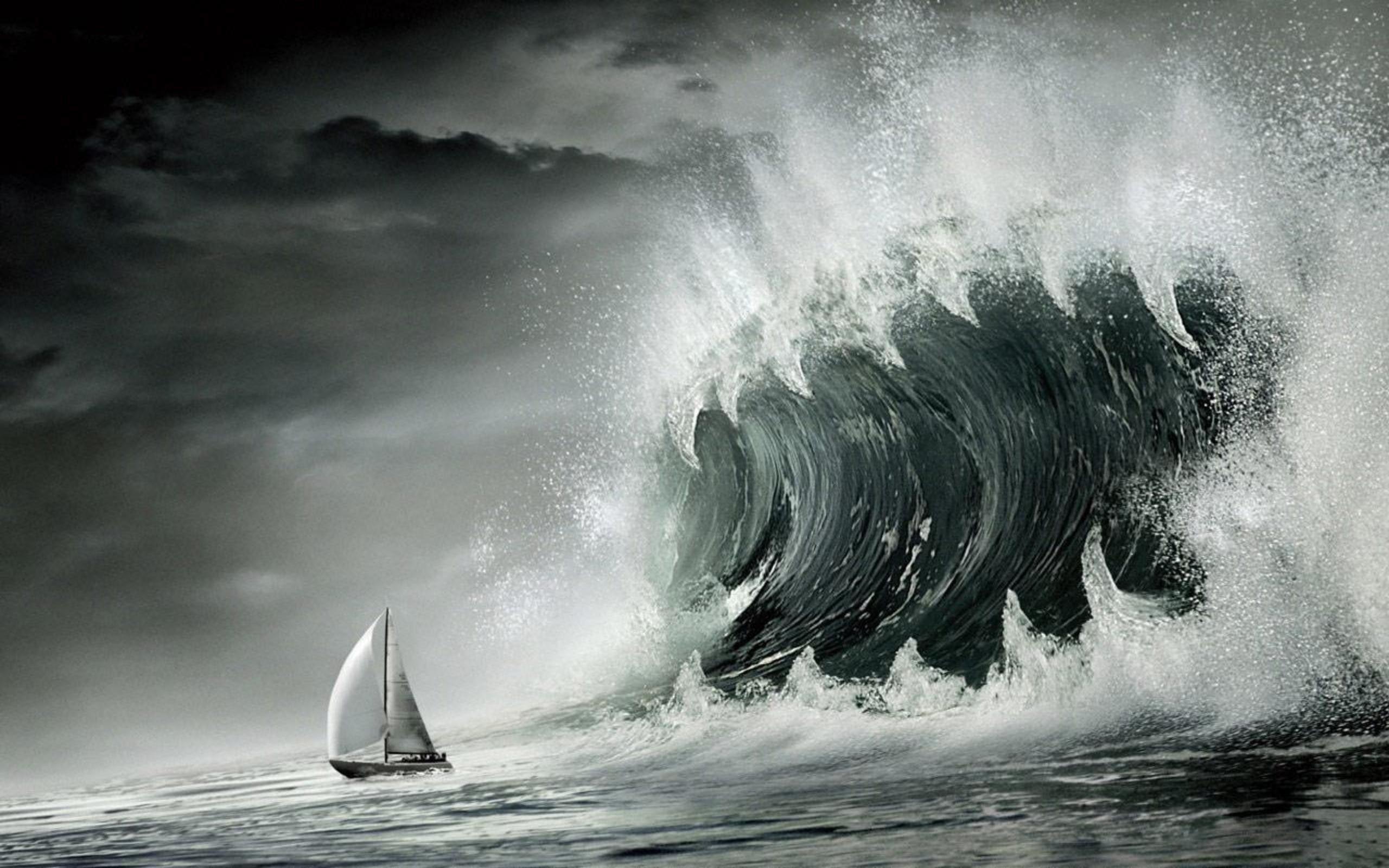 2560x1600 Clouds sea waves storm ships wallpaperx1600. Waves, Image, Ocean