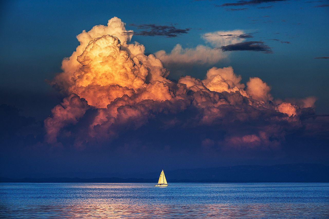1280x854 Desktop Wallpaper Thundercloud Sea Nature Sailing Horizon Clouds
