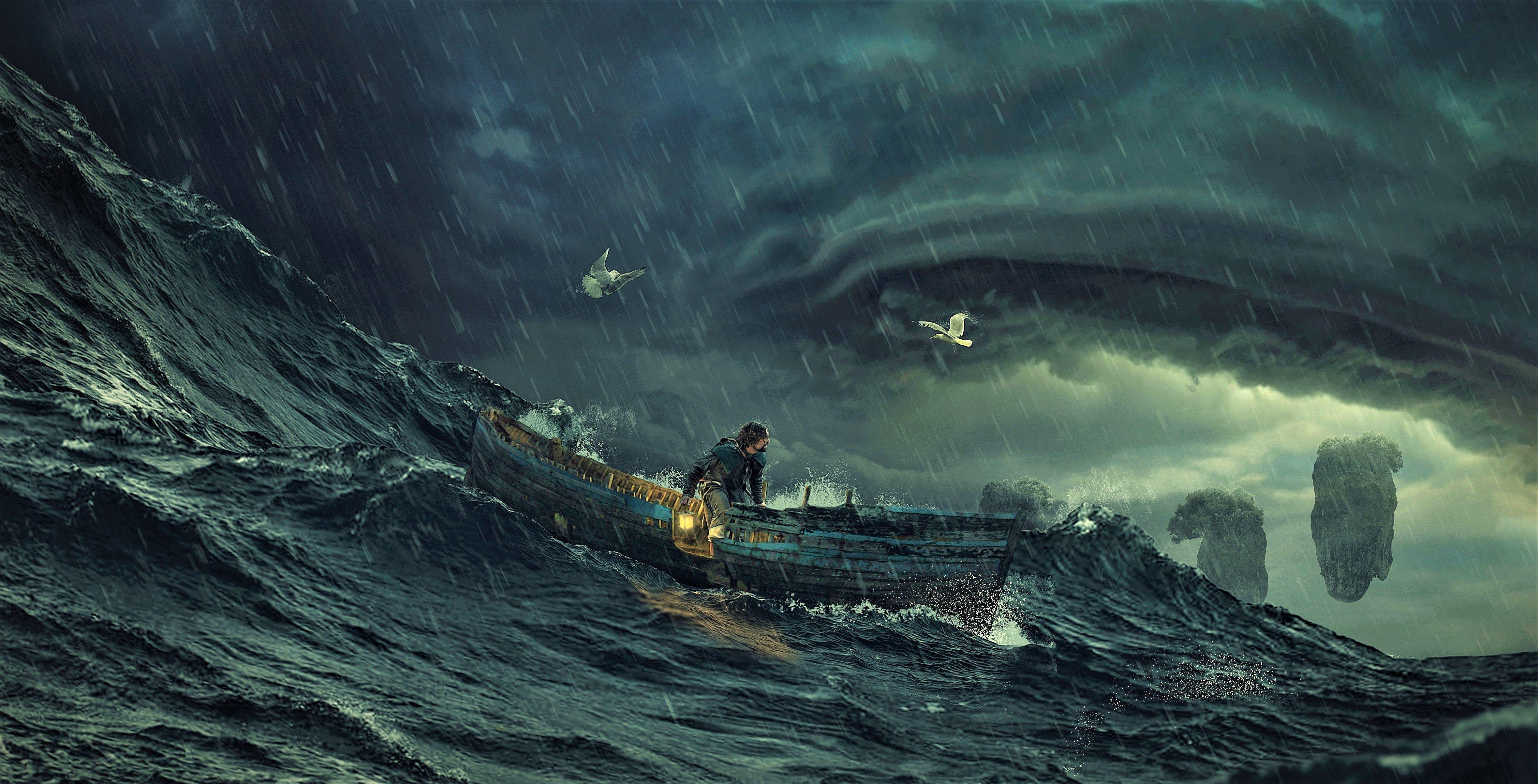 4718x2405 Storm at Sea Sailboat .