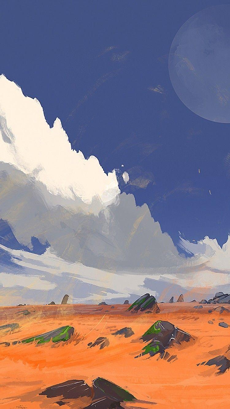 750x1334 Download 750x1334 Desert, Tower, Fantasy Landscape, Artwork Wallpaper for iPhone iPhone 6